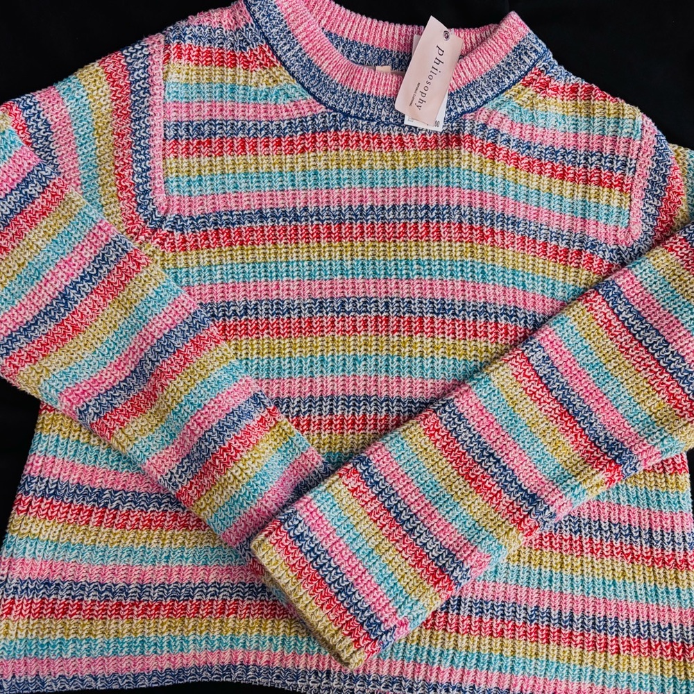Philosophy Colorful Striped Crew Neck Sweater Size XL (Runs Small) FITS M or S